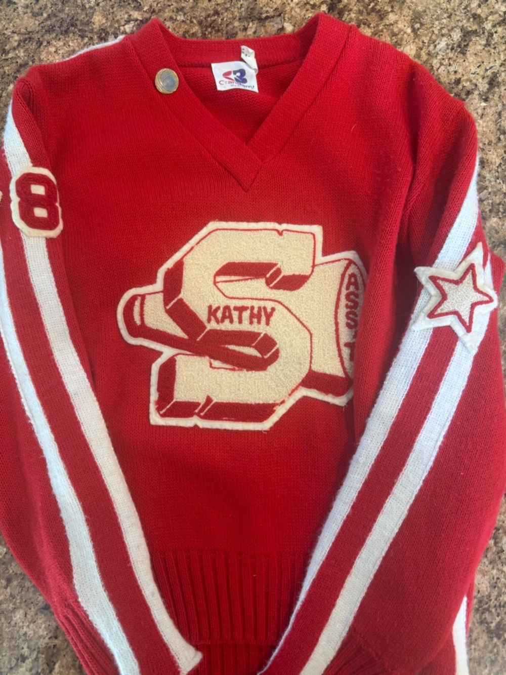 Vintage Red Varsity Style Pullover Sweater with White Lettering 1978